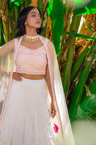Off White Georgette And Net Lehenga Set