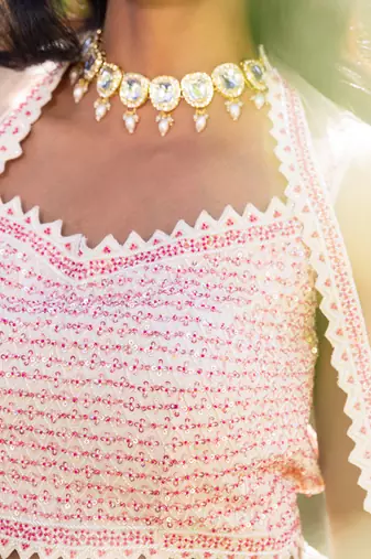 Off White Georgette And Net Lehenga Set