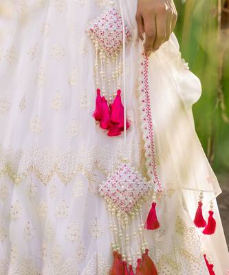 Off White Georgette And Net Lehenga Set 5