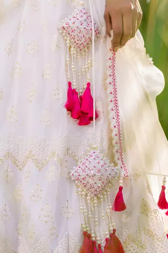 Off White Georgette And Net Lehenga Set