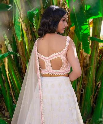 Off White Georgette And Net Lehenga Set 7