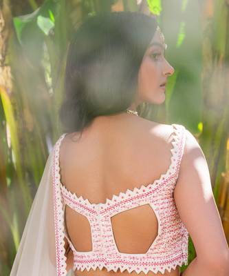 Off White Georgette And Net Lehenga Set 8