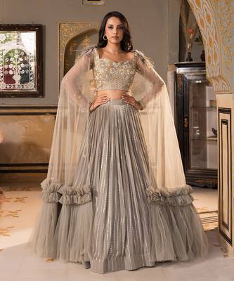 Grey Georgette And Net Bridal Lehenga Set 1