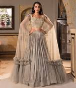 Grey Georgette And Net Bridal Lehenga Set