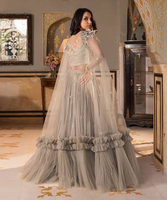Grey Georgette And Net Bridal Lehenga Set 2