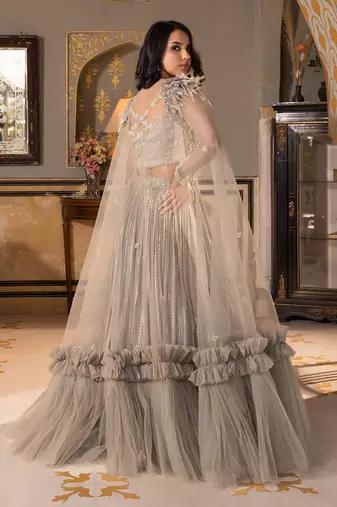 Grey Georgette And Net Bridal Lehenga Set