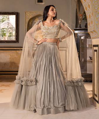 Grey Georgette And Net Bridal Lehenga Set 3