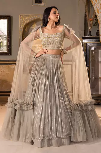 Grey Georgette And Net Bridal Lehenga Set