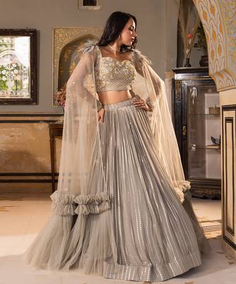 Grey Georgette And Net Bridal Lehenga Set 4