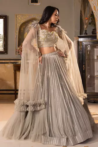 Grey Georgette And Net Bridal Lehenga Set