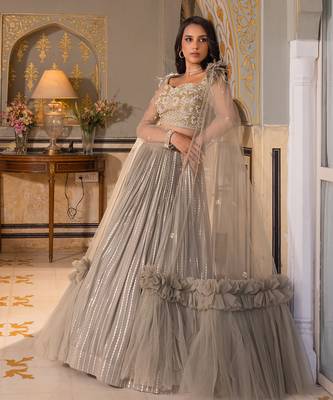 Grey Georgette And Net Bridal Lehenga Set 5