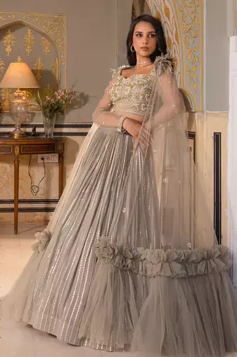 Grey Georgette And Net Bridal Lehenga Set