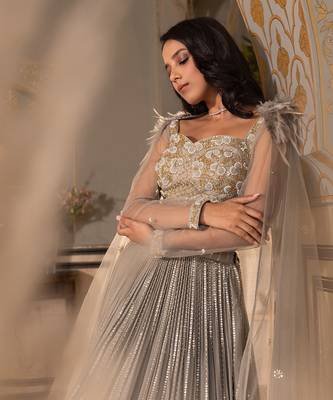 Grey Georgette And Net Bridal Lehenga Set 6