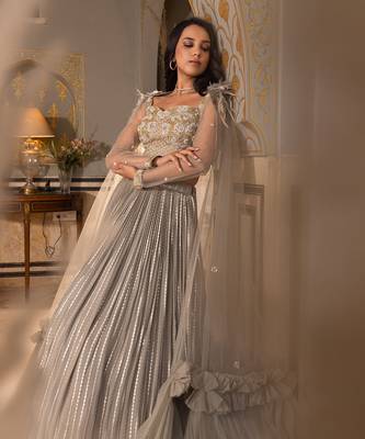Grey Georgette And Net Bridal Lehenga Set 7