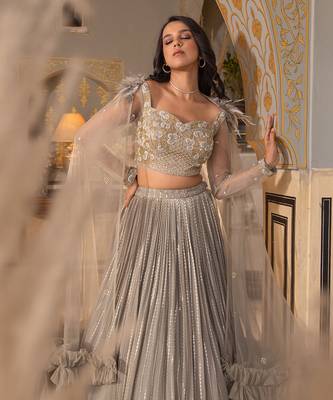 Grey Georgette And Net Bridal Lehenga Set 8