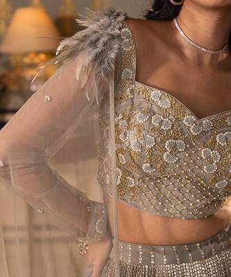Grey Georgette And Net Bridal Lehenga Set 9
