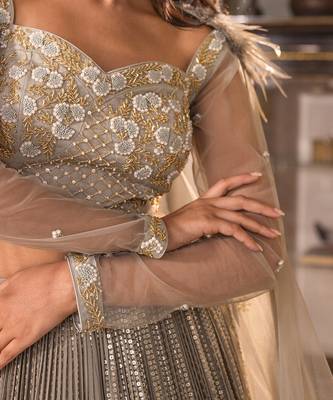 Grey Georgette And Net Bridal Lehenga Set 10