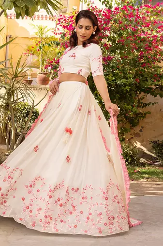 Off White Georgette Lehenga Set