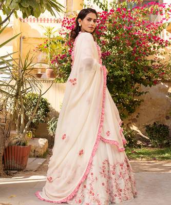 Off White Georgette Lehenga Set 3