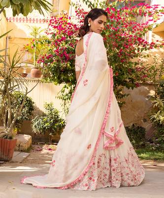 Off White Georgette Lehenga Set 4