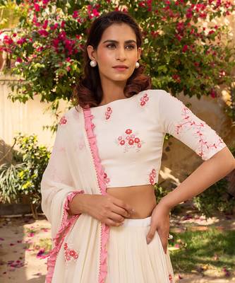 Off White Georgette Lehenga Set 5