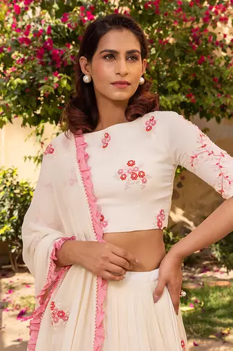 Off White Georgette Lehenga Set
