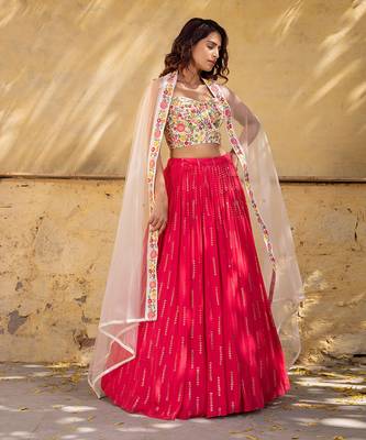 Coral Georgette Crepe Lehenga Set 1
