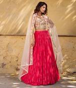 Coral Georgette Crepe Lehenga Set