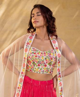 Coral Georgette Crepe Lehenga Set 4