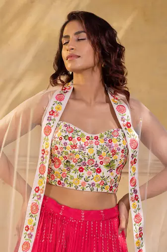 Coral Georgette Crepe Lehenga Set