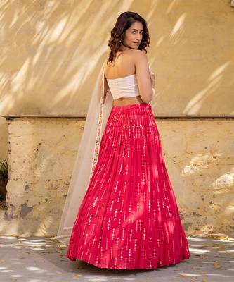 Coral Georgette Crepe Lehenga Set 6