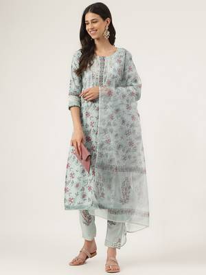 Blue floral print cotton salwar 1
