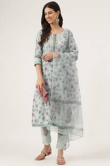Blue floral print cotton salwar
