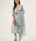 Blue floral print cotton salwar