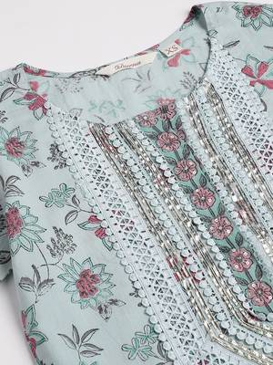 Blue floral print cotton salwar 2