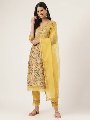 Yellow floral print cotton salwar 1