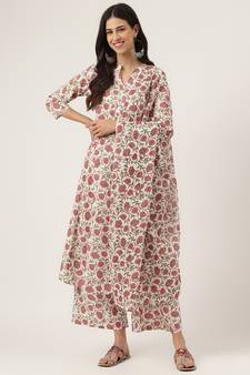 White floral print cotton salwar