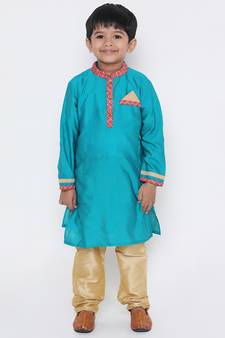 KID1 Embroidered collar silk kurta with silk pajama