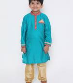 KID1 Embroidered collar silk kurta with silk pajama