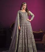 Light-purple embroidered net salwar kameez