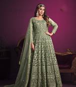 Light-green embroidered net salwar kameez