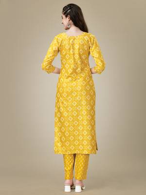 Yellow Embroidered Rayon Kurti Salwar Set 2