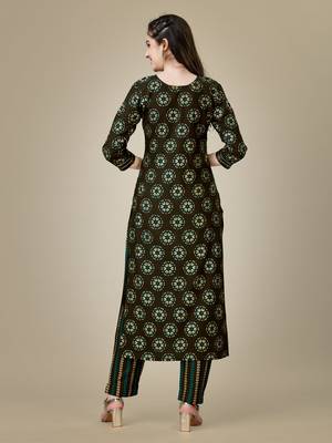 Dark-Coffee Embroidered Rayon Kurti Salwar Set 2