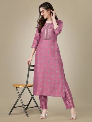 Lavender Rayon Kurta Salwar Set with Golden Sequin Embroidered 1
