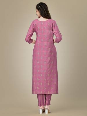 Lavender Rayon Kurta Salwar Set with Golden Sequin Embroidered 2