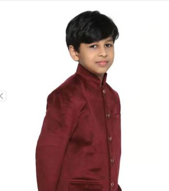 Maroon plain velvet boys-blazer 1