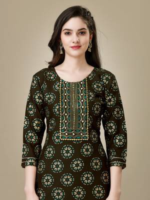 Dark-Coffee Embroidered Rayon Kurti Salwar Set 4