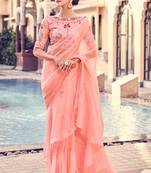 Elegant And Girlish Peach Organza Saree With Heavy And Fancy Blouse