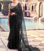 Elegant And Girlish Black Organza Saree With Heavy And Fancy Blouse