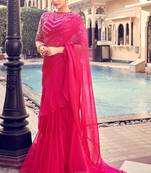 Elegant And Girlish Pink Colour Organza Saree With Heavy And Fancy Blouse